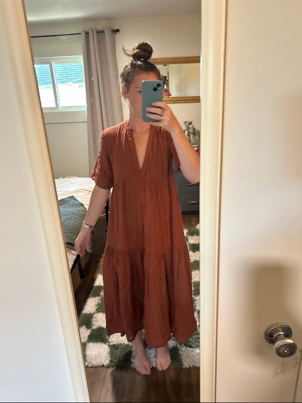 Anthropologie Rust V-Neck Tiered Maxi Dress